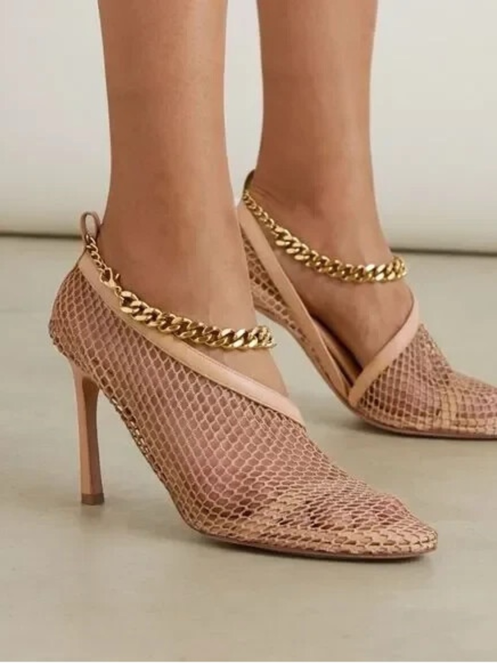 Bottega Veneta Beige Mesh Chain Heels